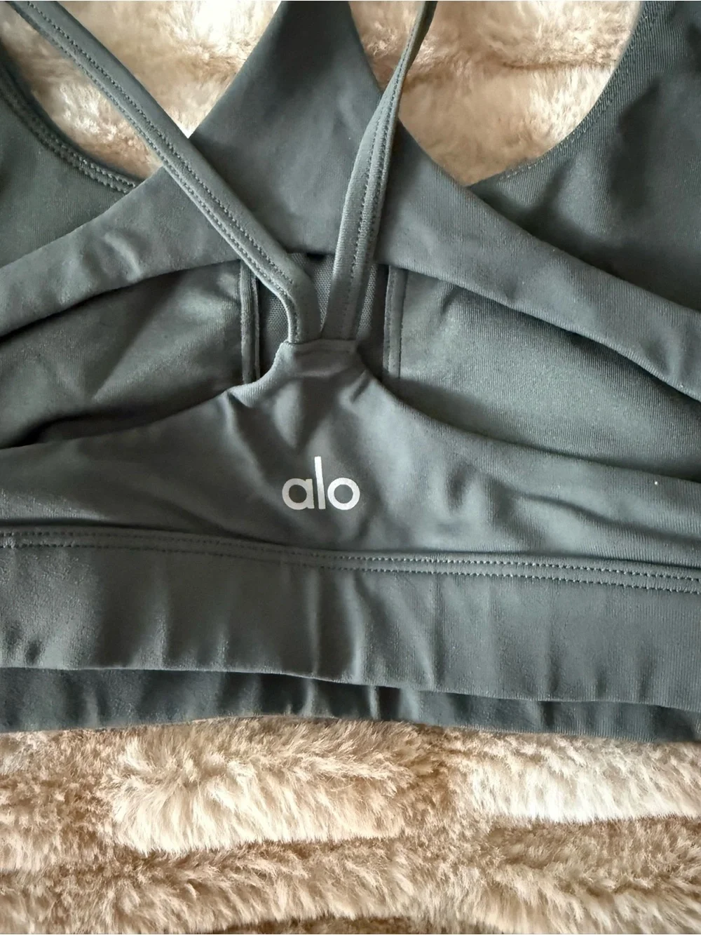 ALO Yoga Hunter Green Strappy Sports Bra